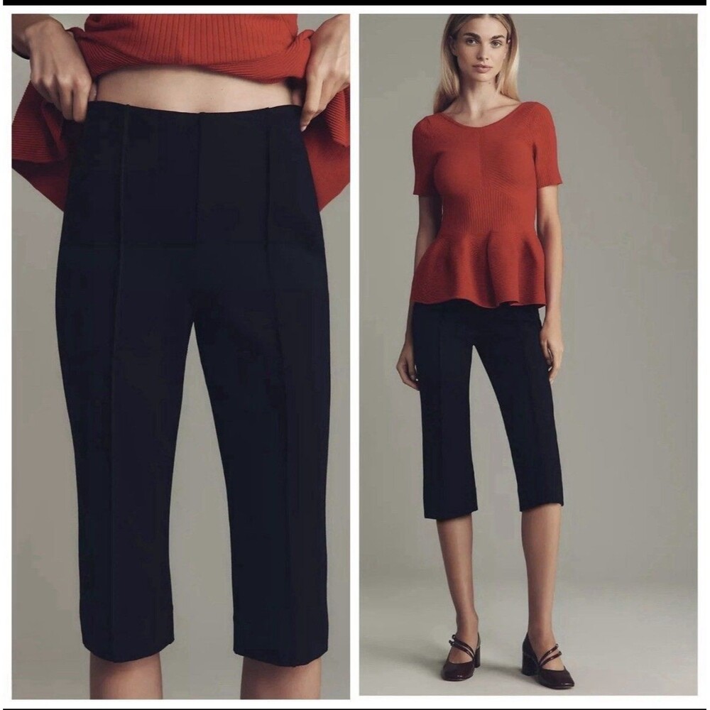 NWT Anthropologie Maeve Pull On Capri Pants Size XS Black Stretch Retro Preppy